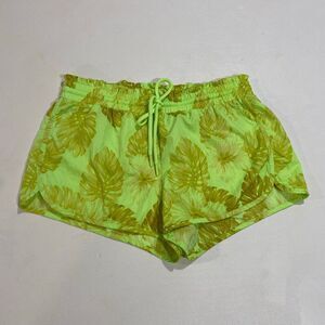 Aerie Neon Green Tropical Leaf Shorts Women’s Size Medium Drawstring Summer